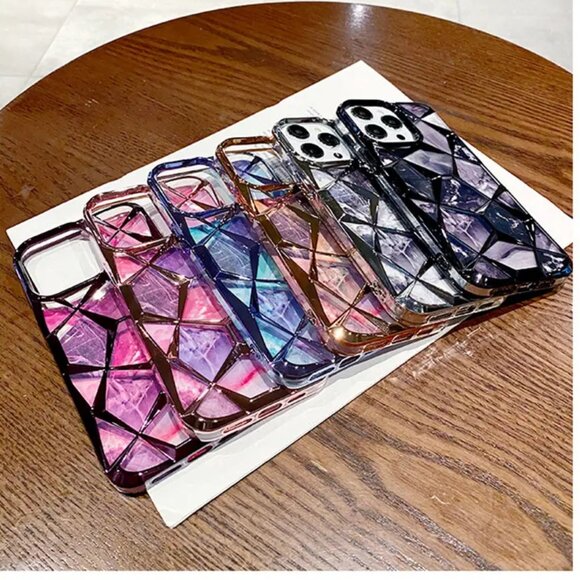 iPhone 15 Pro Max Case Electroplated Geometric Gradient Marble - Picture 1 of 2
